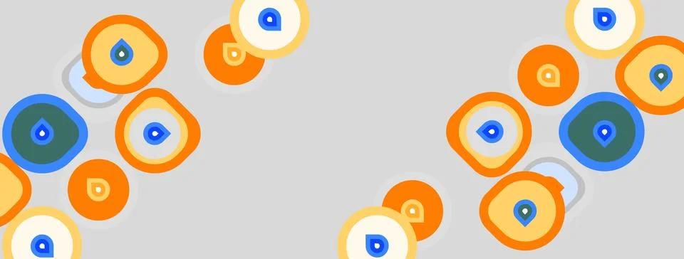 Abstract pattern features colorful circles, orange, blue, yellow. Shapes ov.. Stock Illustration