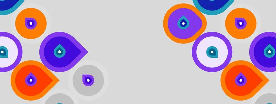 Abstract pattern features colorful circles, droplets. Purple, orange, teal hu Stock Illustration