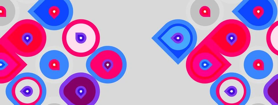 Abstract pattern features colorful circles, shapes. Pink, blue, purple hues Stock Illustration
