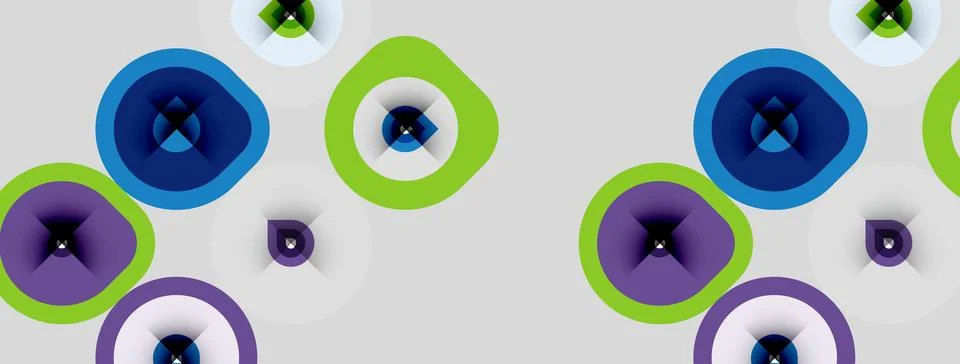 Abstract pattern features colorful circles, overlapping shapes. Soft backgrou Stock Illustration