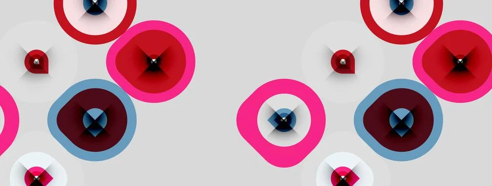 Abstract pattern features colorful circles, varying sizes, shades. Shapes イラスト素材