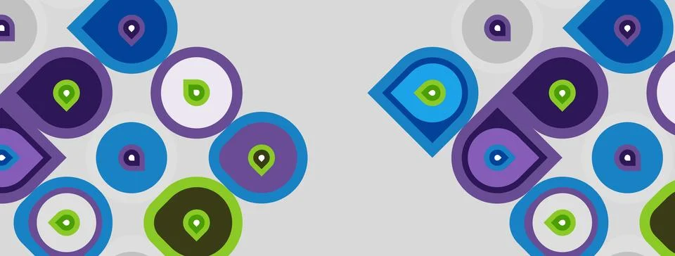 Abstract pattern features colorful circles, dots. Shapes overlap creating 스톡 일러스트