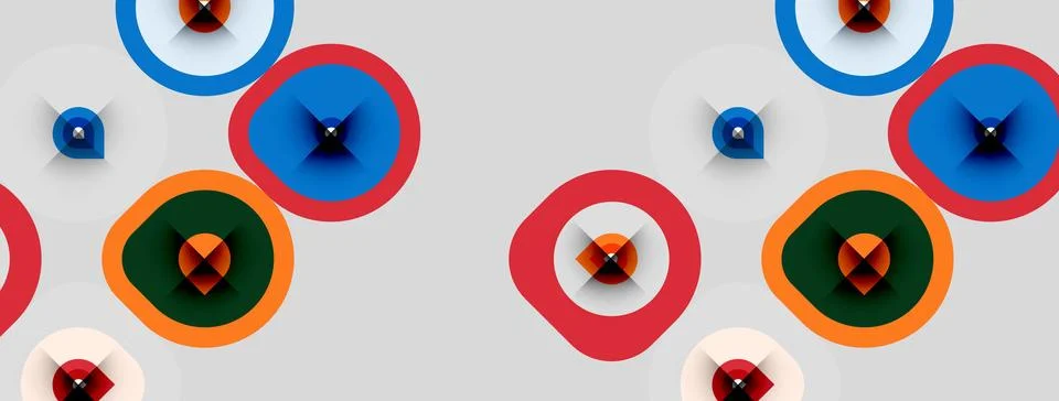 Abstract pattern features colorful circles, overlapping shapes. Minimalist Stock Illustration