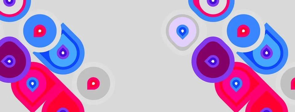Abstract pattern features colorful circles, shapes. Pink, purple, blue domina 스톡 일러스트