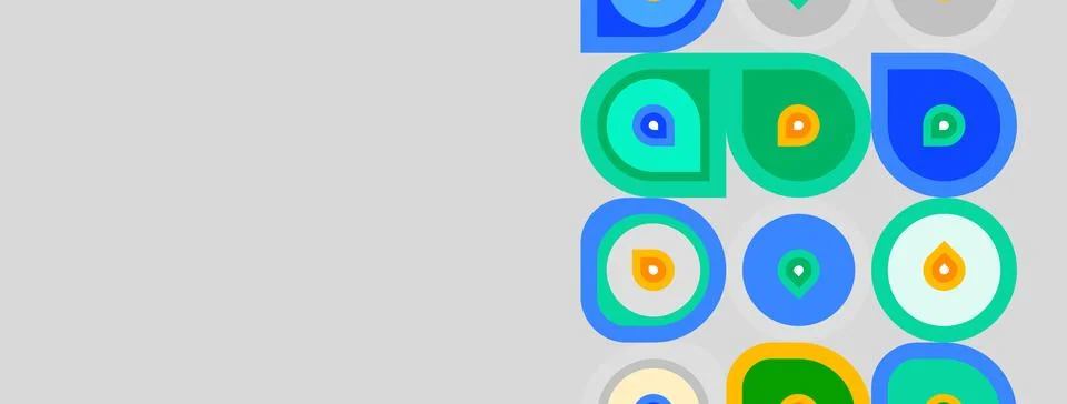 Abstract pattern features colorful concentric circles, green shapes. Backgrou 스톡 일러스트