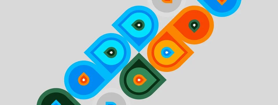 Abstract pattern features colorful concentric circles, overlapping shapes. イラスト素材