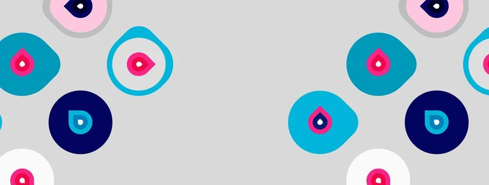 Abstract pattern features colorful eyes, circles, teardrops. Soft gray 스톡 일러스트