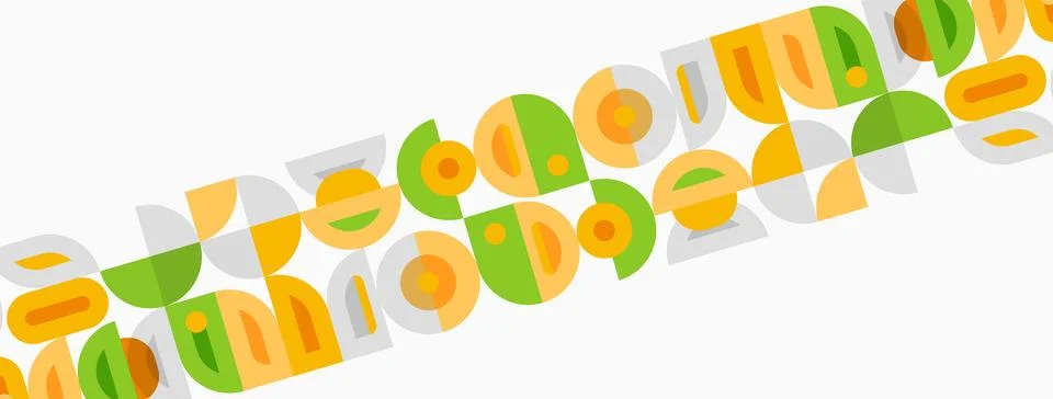 Abstract pattern features colorful geometric shapes. Letters overlap creating Stock Illustration