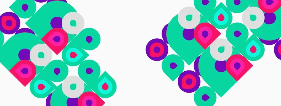 Abstract pattern features colorful geometric shapes. Circles, squares, tear.. Stock Illustration