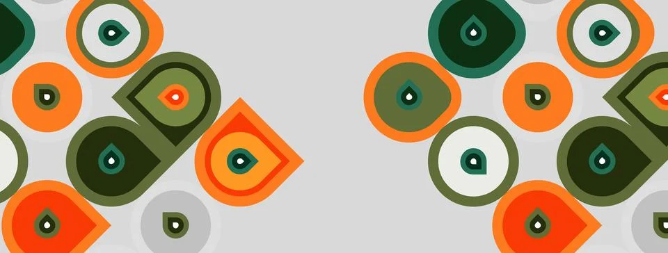 Abstract pattern features colorful geometric shapes. Circles, squares, tear.. Stock Illustration