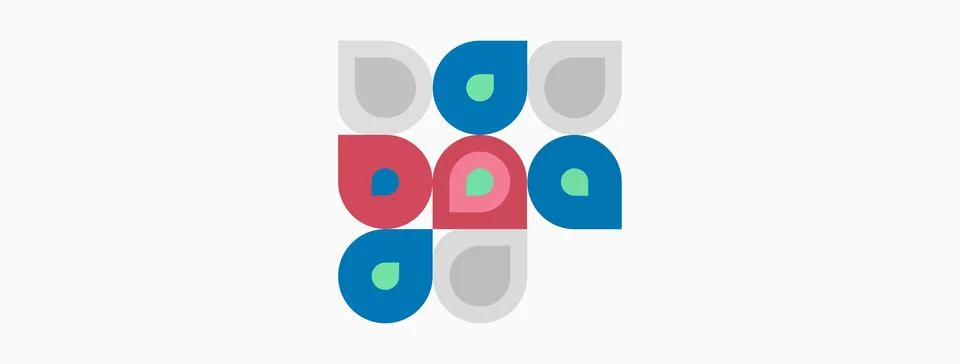 Abstract pattern features colorful rounded shapes. Nine elements arranged in Stock Illustration
