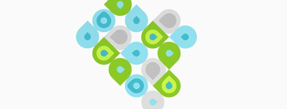 Abstract pattern features colorful rounded shapes. Design includes green, blu Stock Illustration