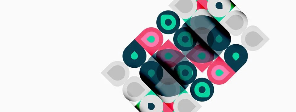 Abstract pattern features colorful rounded squares. Overlapping shapes create Stock Illustration