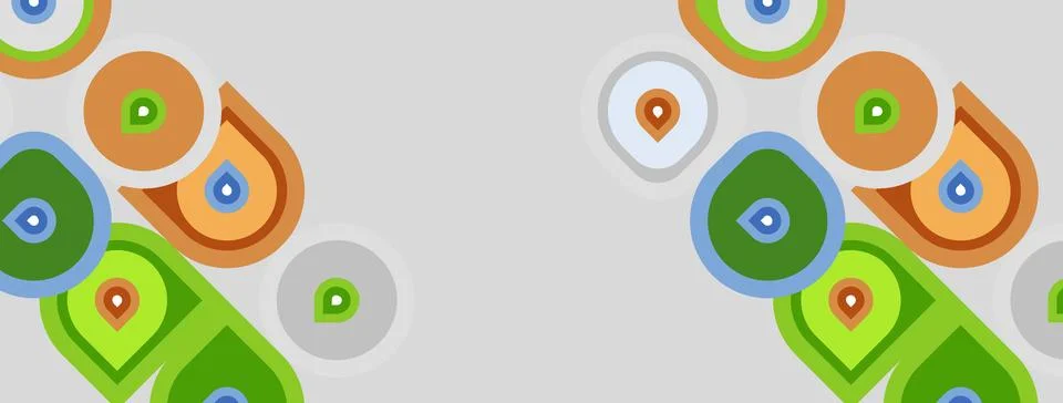 Abstract pattern features colorful rounded shapes. Green, orange, blue elemen Stock Illustration