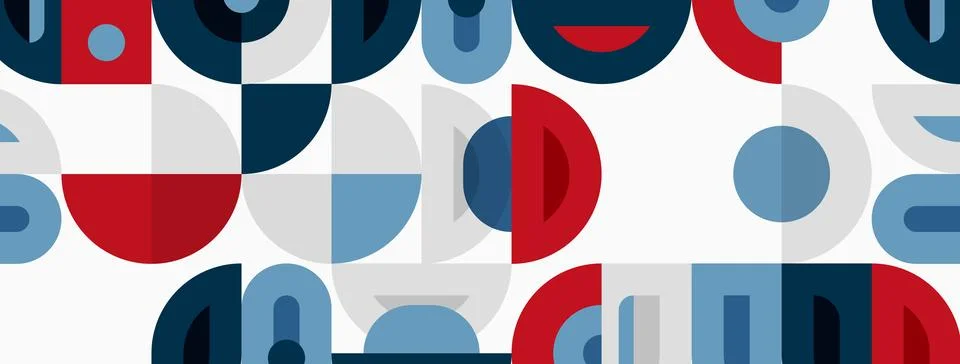 Abstract pattern features colorful semicircles, circles, rectangles. Geometri 스톡 일러스트