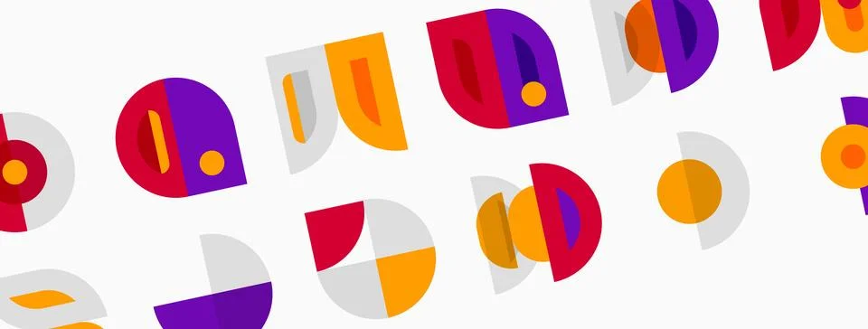 Abstract pattern features colorful semicircles, overlapping shapes. Minimalis Stock Illustration