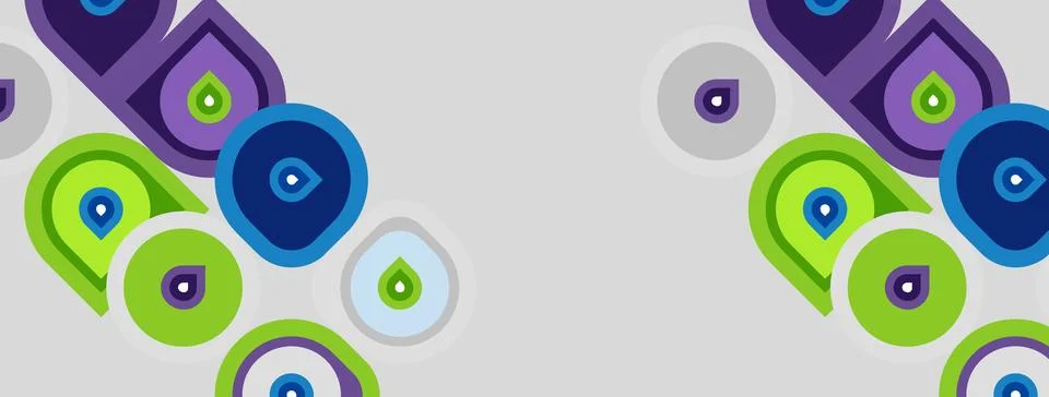 Abstract pattern features colorful shapes. Circles, teardrops, curves create Stock Illustration