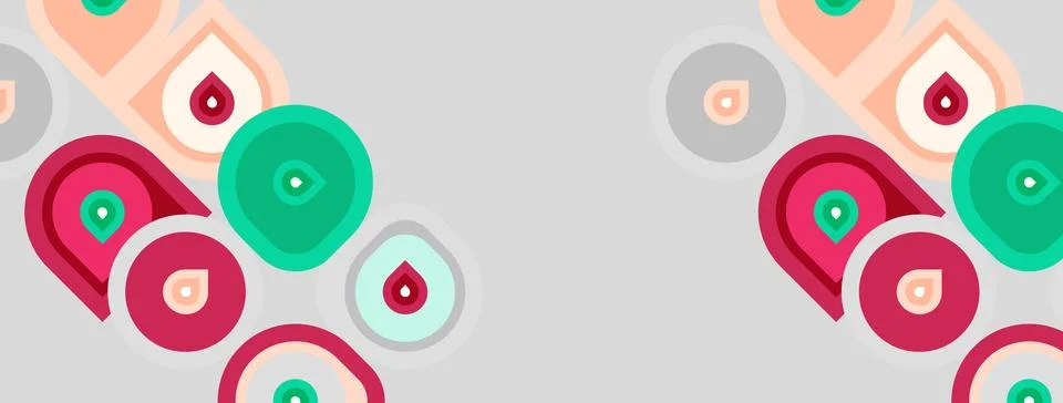 Abstract pattern features colorful shapes. Circles, curves, teardrops create Stock Illustration