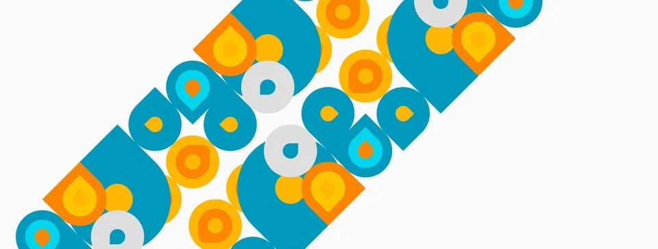 Abstract pattern features colorful squares, circles. Geometric shapes repeat Stock Illustration