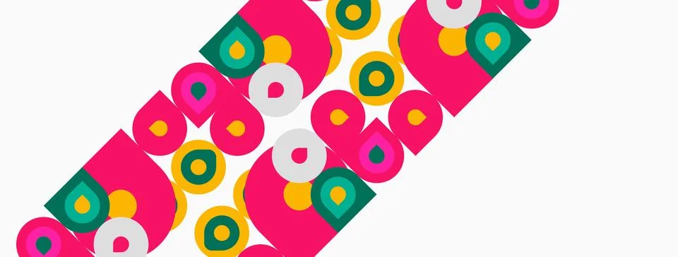 Abstract pattern features colorful squares, circles, rectangles. Diagonal Stock Illustration