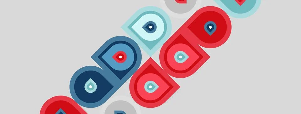 Abstract pattern features concentric circles, red, blue, light blue hues. S.. Stock Illustration