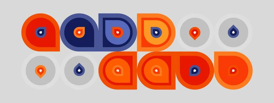 Abstract pattern features concentric circles, varying colors. Orange, blue,.. Stock Illustration