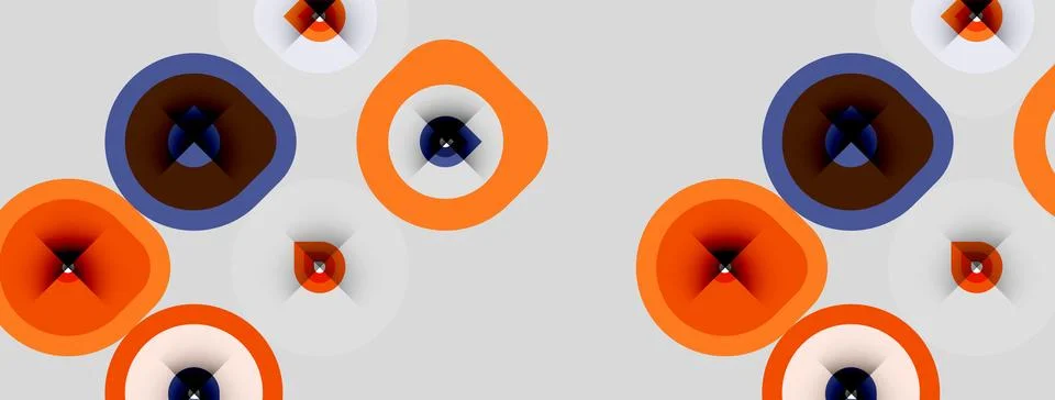 Abstract pattern features concentric circles, orange, navy, white hues. Shape 스톡 일러스트