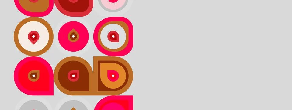 Abstract pattern features concentric circles, varying shades red, brown, beig Illustrazione stock