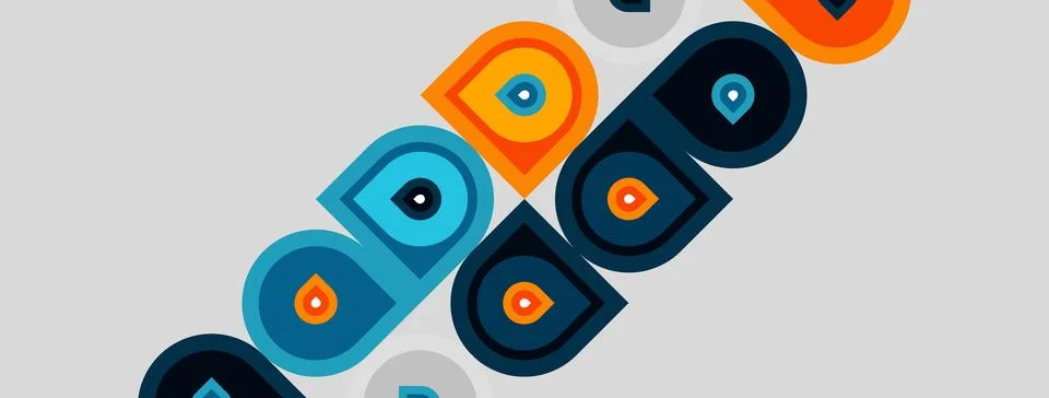 Abstract pattern features concentric circles, rectangles. Colors include blue Illustrazione stock