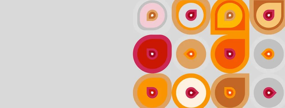 Abstract pattern features concentric circles. Colors include orange, red, b.. Stockillustratie