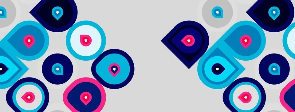 Abstract pattern features concentric circles, vibrant blues, pinks, white. 스톡 일러스트