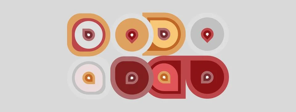 Abstract pattern features concentric circles, warm colors, geometric shapes. Stock Illustration