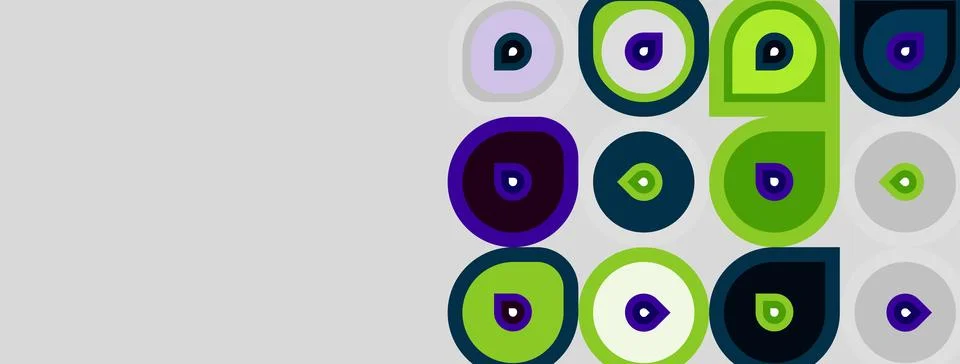 Abstract pattern features concentric circles, varying colors. Green, purple, 스톡 일러스트