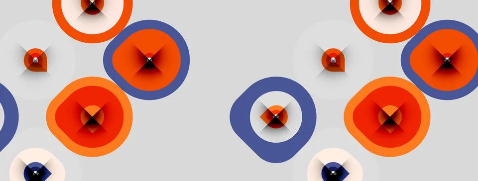 Abstract pattern features concentric circles, orange, blue hues. Repeating 스톡 일러스트