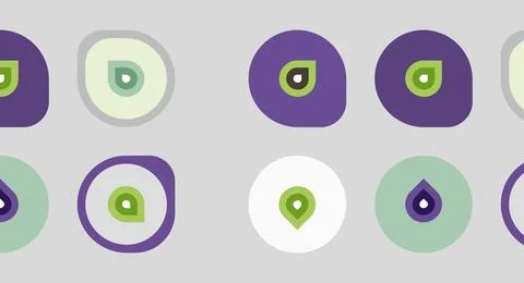 Abstract pattern features concentric circles, varying shades purple, green. 스톡 일러스트