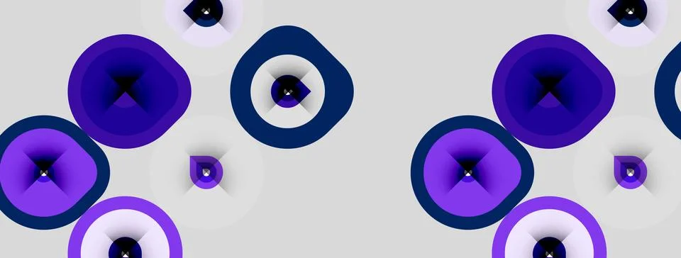 Abstract pattern features concentric circles, varying shades purple, white Stock Illustration