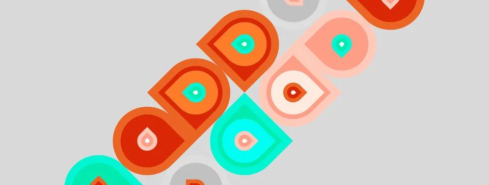 Abstract pattern features concentric circles, rectangles. Colors include cora Stock Illustration
