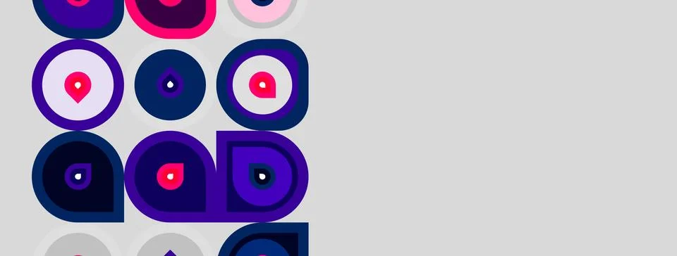 Abstract pattern features concentric circles, varying shades purple, gray Stock Illustration