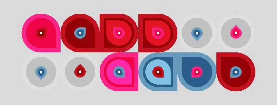 Abstract pattern features concentric circles, varying colors. Pink, red, blue 스톡 일러스트