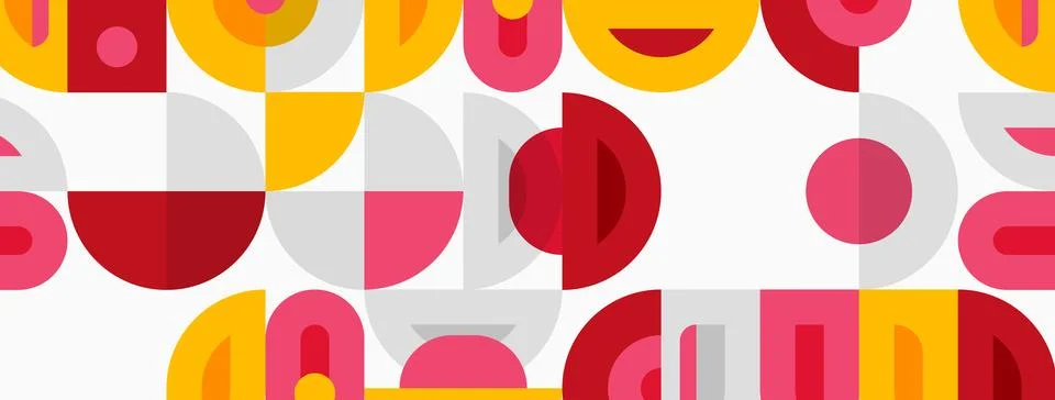 Abstract pattern features geometric shapes. Red, yellow, gray tones create Stock Illustration