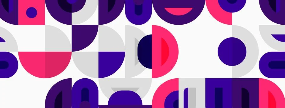 Abstract pattern features geometric shapes. Circles, semicircles, squares c.. Stock Illustration