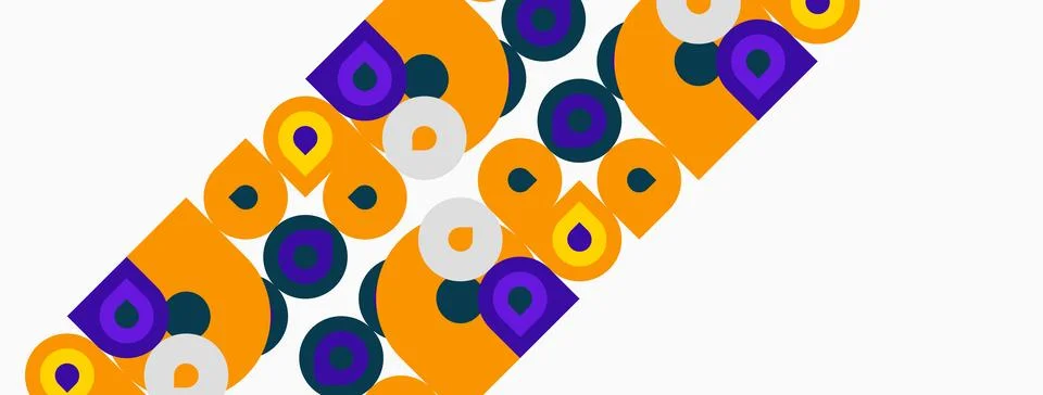 Abstract pattern features orange, purple circles. Shapes repeat diagonally イラスト素材