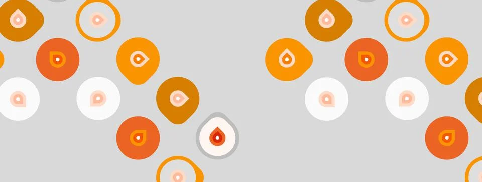 Abstract pattern features orange, white circles. Droplet shapes inside some, Stock Illustration