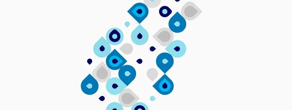 Abstract pattern features overlapping circles, varying sizes, shades blue. Stockillustratie