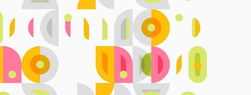 Abstract pattern features overlapping circles, rectangles, soft pastel colors Stockillustratie