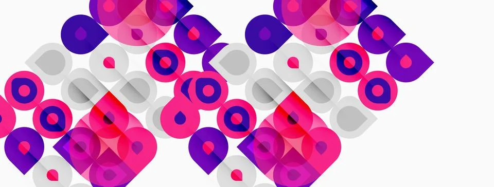 Abstract pattern features overlapping circles, varying shades pink, purple. 스톡 일러스트