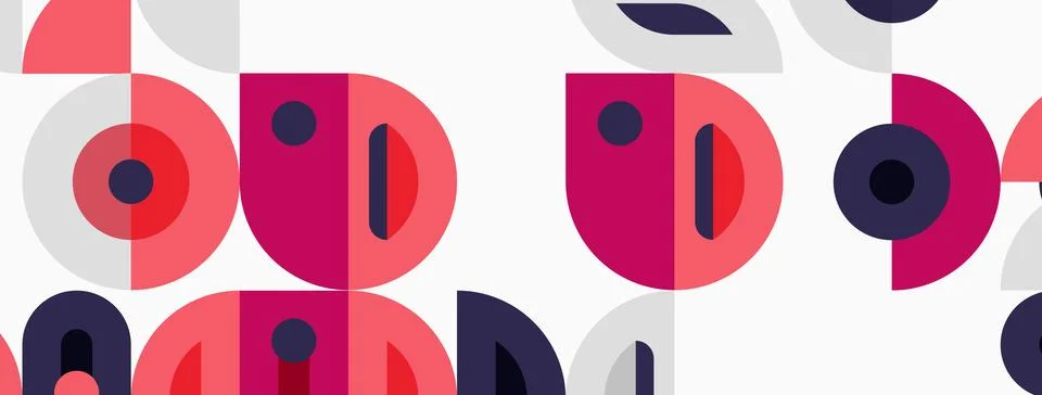 Abstract pattern features overlapping circles, semicircles. Colors include .. Illustrazione stock