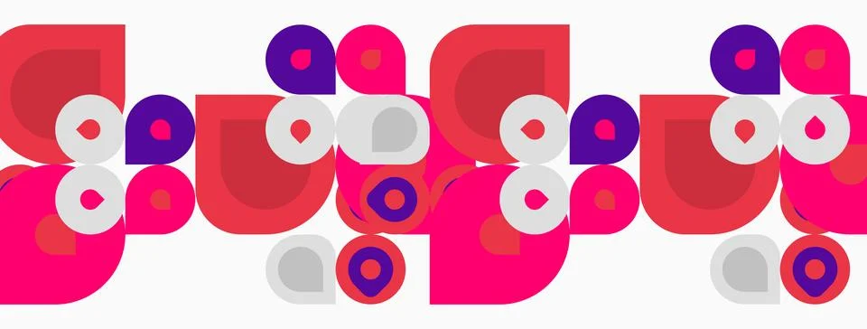 Abstract pattern features overlapping circles, vibrant colors, simple shapes. Illustrazione stock