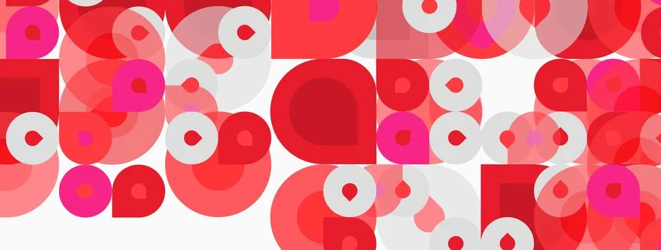 Abstract pattern features overlapping circles, squares. Shades range from pal Stock Illustration