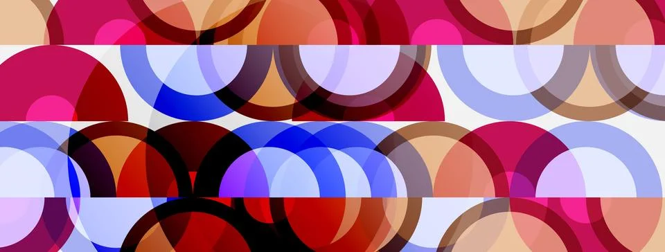 Abstract pattern features overlapping circles, vibrant colors create dynamic Stock Illustration